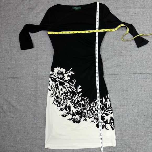 Lauren Ralph Lauren Black and White Side Ruched Dress Women's Size 4P - Picture 13 of 14